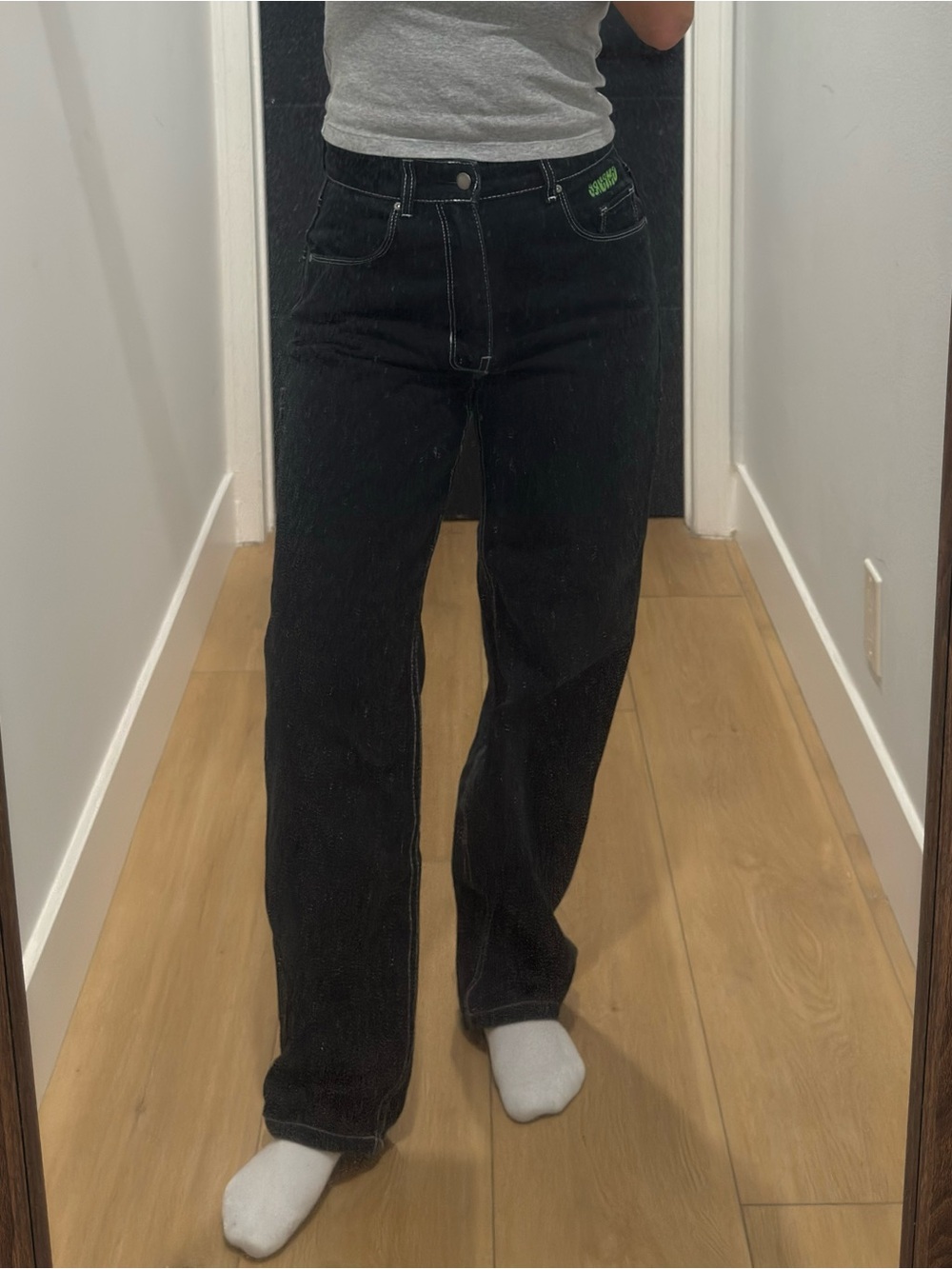 Black Straight-Leg Retro Jeans